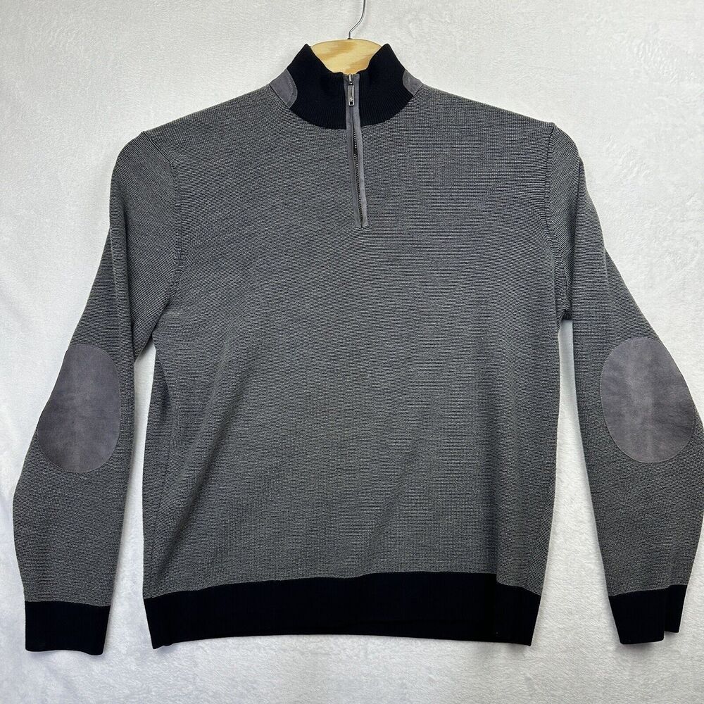 Enrico Rossini Wool Blend 1/4 Quarter Zip Men’s XL Sweater Elbow‎ Patches Gray